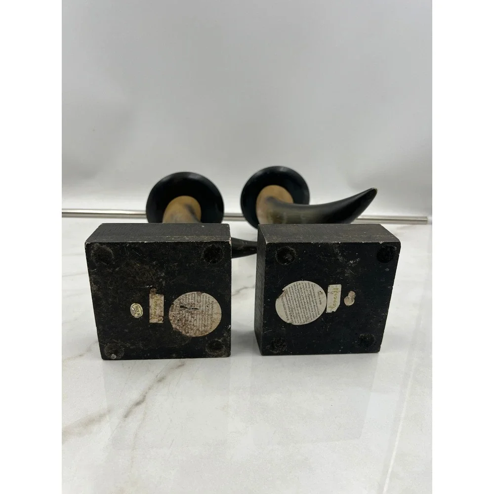 Elements Faux Horn Pillar Candle Holders Set of 2 Rustic Lodge Decor Black Tan